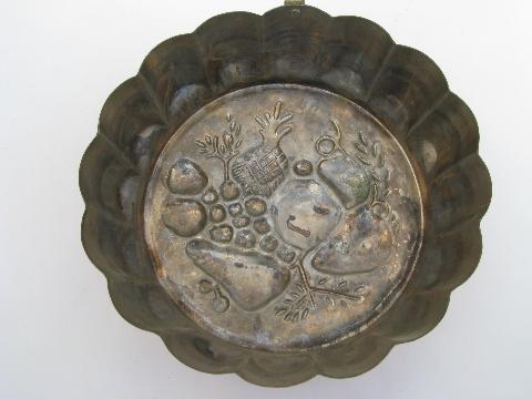 photo of fruit pattern vintage tin lined copper food mold, Benjamin and Medwin #3