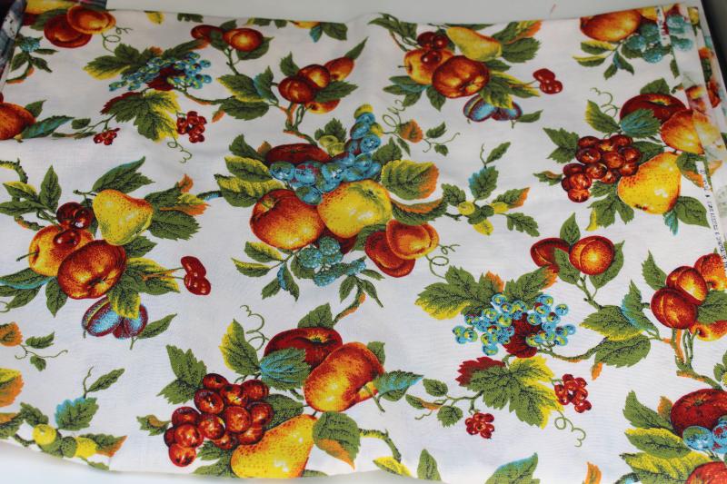 photo of fruit print vintage decorator fabric, coarse linen weave cotton heavy material #1