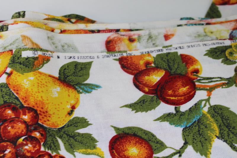 photo of fruit print vintage decorator fabric, coarse linen weave cotton heavy material #2