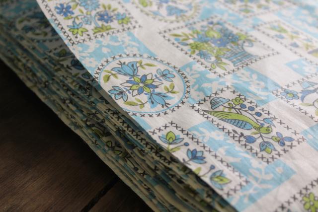 photo of full bolt 18 yards cottage style vintage cotton fabric, avocado green & blue print folk art  #2