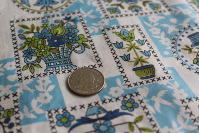 photo of full bolt 18 yards cottage style vintage cotton fabric, avocado green & blue print folk art  #3