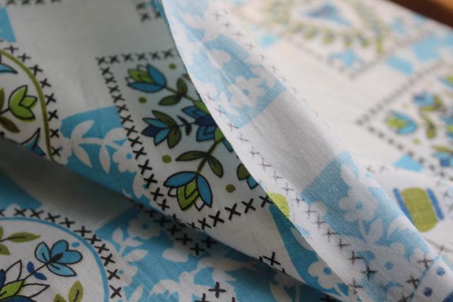 photo of full bolt 18 yards cottage style vintage cotton fabric, avocado green & blue print folk art  #4