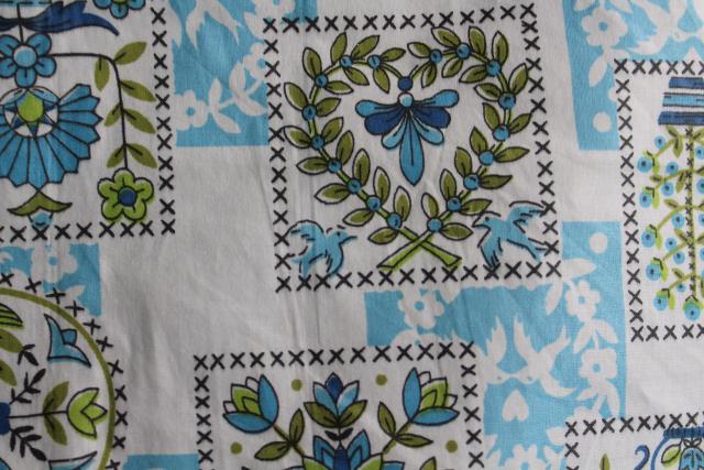 photo of full bolt 18 yards cottage style vintage cotton fabric, avocado green & blue print folk art  #5