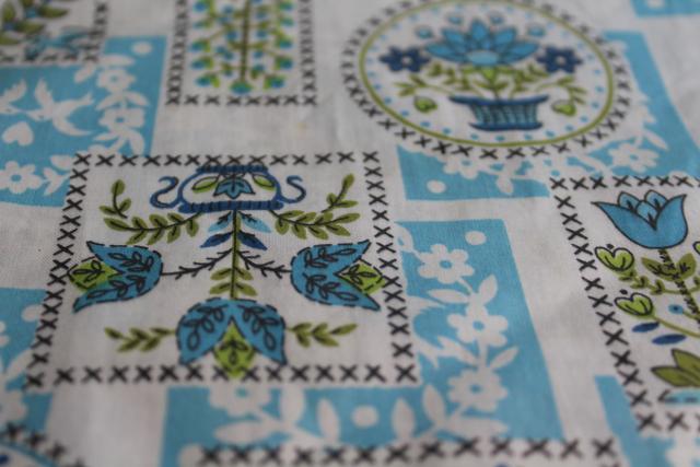 photo of full bolt 18 yards cottage style vintage cotton fabric, avocado green & blue print folk art  #6