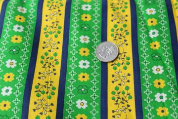 catalog photo of full bolt 18 yards vintage print cotton fabric, preppy green yellow navy flowered stripe