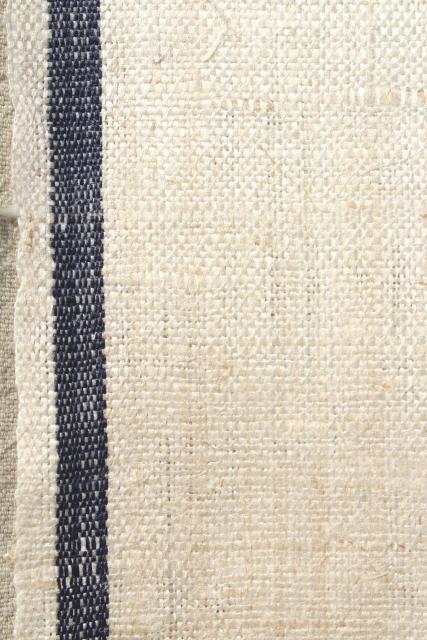 photo of full bolt vintage Irish linen fabric, natural flax blue band kitchen towel cloth, 1920s 30s  #4