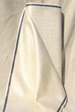 catalog photo of full bolt vintage Irish linen fabric, natural flax blue band kitchen towel cloth, 1920s 30s 