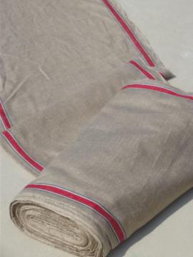 catalog photo of full bolt vintage natural flax linen towel / runner fabric, red & blue stripe 