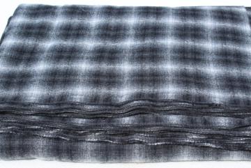 catalog photo of full bolt vintage wool fabric, heavy plaid blanket / work shirt fabric grey & black