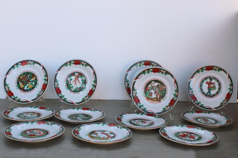 photo of full set 12 Days of Christmas plates, vintage Tienshan china Deck the Halls #1