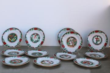 catalog photo of full set 12 Days of Christmas plates, vintage Tienshan china Deck the Halls