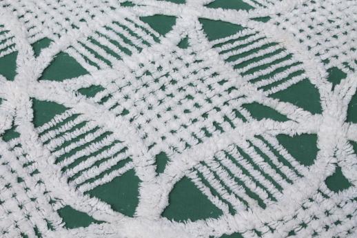 photo of full vintage cotton chenille bedspread, white wedding ring pattern on jade green #4