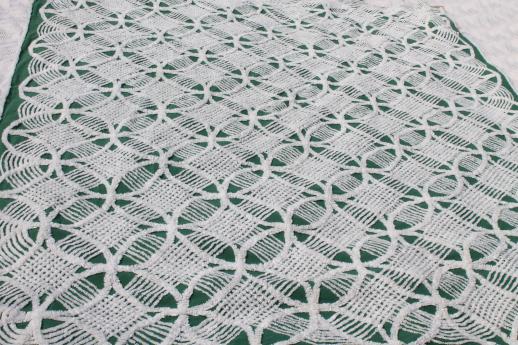 photo of full vintage cotton chenille bedspread, white wedding ring pattern on jade green #7