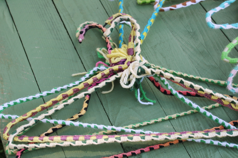 photo of funky boho vintage yarn wrapped wire clothes hangers, huge lot 75+ hangers colorful retro display for store or closet  #6