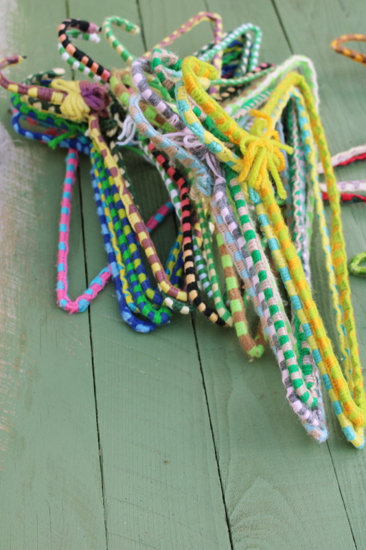 photo of funky boho vintage yarn wrapped wire clothes hangers, huge lot 75+ hangers colorful retro display for store or closet  #8