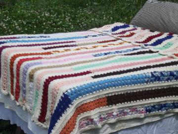 catalog photo of funky stripes retro patchwork scrap yarn crochet afghan, 70s 80s vintage