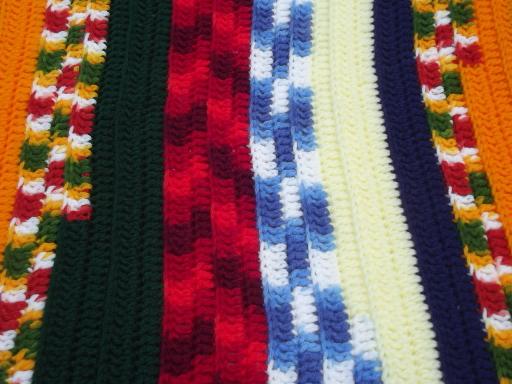 photo of funky stripes retro patchwork scrap yarn crochet afghan, 70s 80s vintage #2