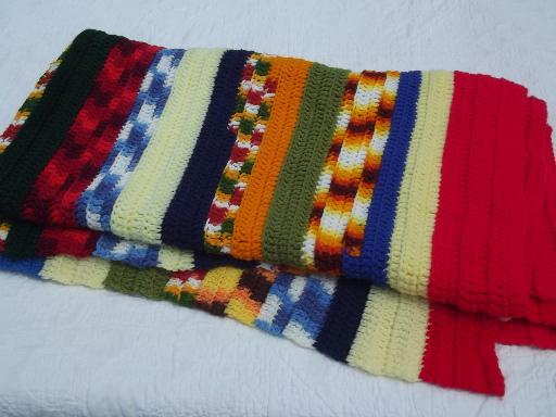 photo of funky stripes retro patchwork scrap yarn crochet afghan, 70s 80s vintage #3