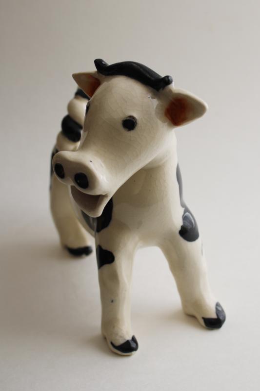 photo of funny cow cream pitcher, vintage Japan ceramic figural creamer black & white spotted cow #2