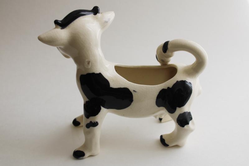 photo of funny cow cream pitcher, vintage Japan ceramic figural creamer black & white spotted cow #3