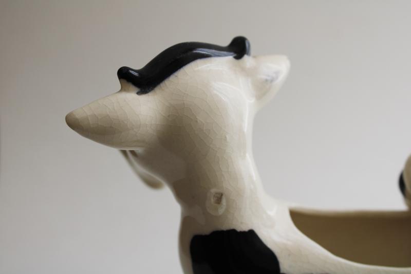 photo of funny cow cream pitcher, vintage Japan ceramic figural creamer black & white spotted cow #4