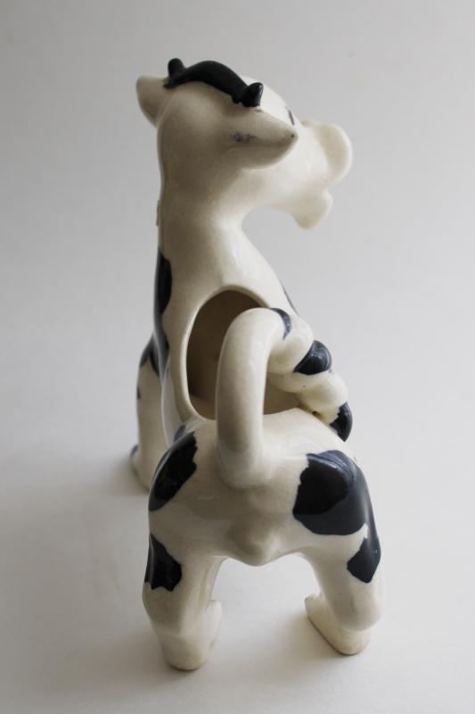 photo of funny cow cream pitcher, vintage Japan ceramic figural creamer black & white spotted cow #6