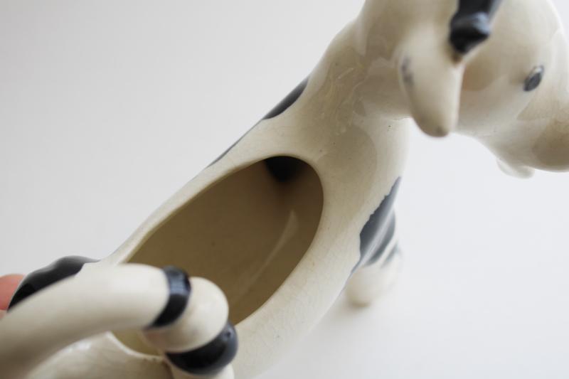 photo of funny cow cream pitcher, vintage Japan ceramic figural creamer black & white spotted cow #7