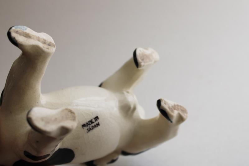 photo of funny cow cream pitcher, vintage Japan ceramic figural creamer black & white spotted cow #8