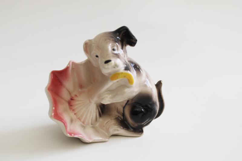 photo of funny little bad dog destroying umbrella, 1950s vintage Japan dime store figurine  #1