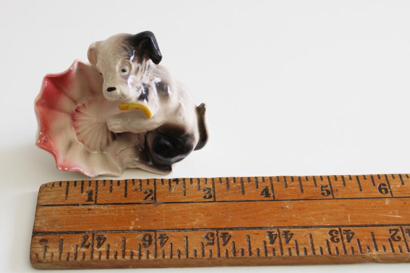 photo of funny little bad dog destroying umbrella, 1950s vintage Japan dime store figurine  #2