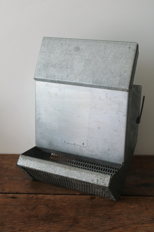 photo of galvanized zinc metal bunny feeder rabbit pellets grain bin wall mount box, primitive rustic farmhouse decor  #1