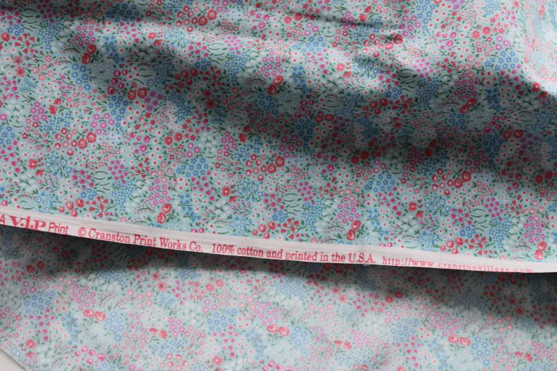 photo of garden flowers print, pinks & blues floral fabric, vintage Cranston cotton #2