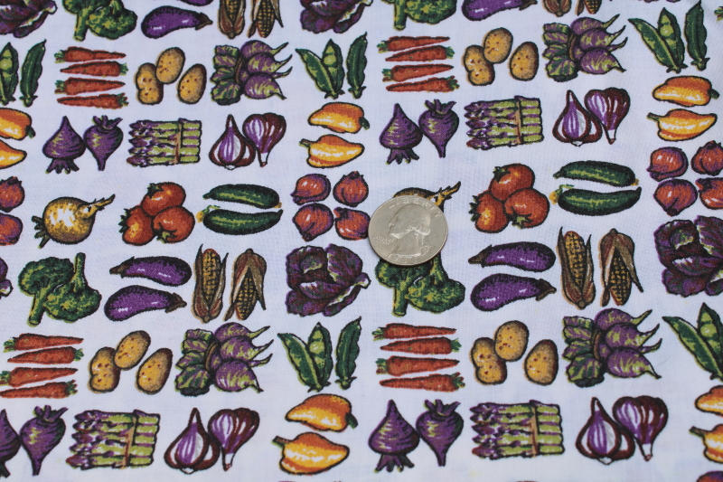 photo of garden vegetables printed cotton fabric, quilting weight tiny print homestead farm country #1