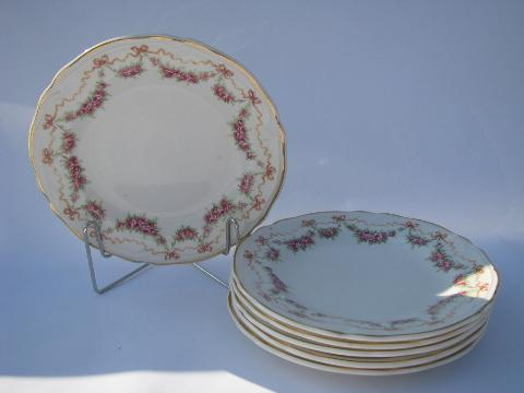 photo of garlands of pink roses, six vintage Knowles china plates #1