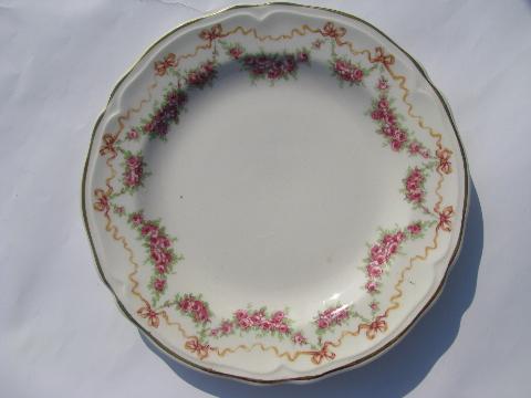 photo of garlands of pink roses, six vintage Knowles china plates #2