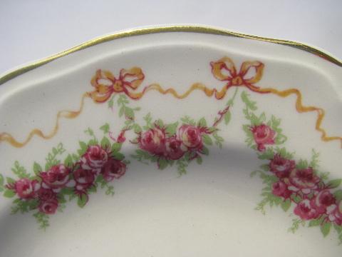 photo of garlands of pink roses, six vintage Knowles china plates #3