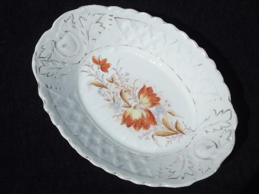 photo of gaudy tulips spring flowers transferware china vegetable bowl, c. 1910 #1