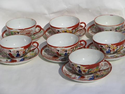 photo of geisha girl china, vintage hand-painted Japan porcelain plates, cup & saucer sets #5