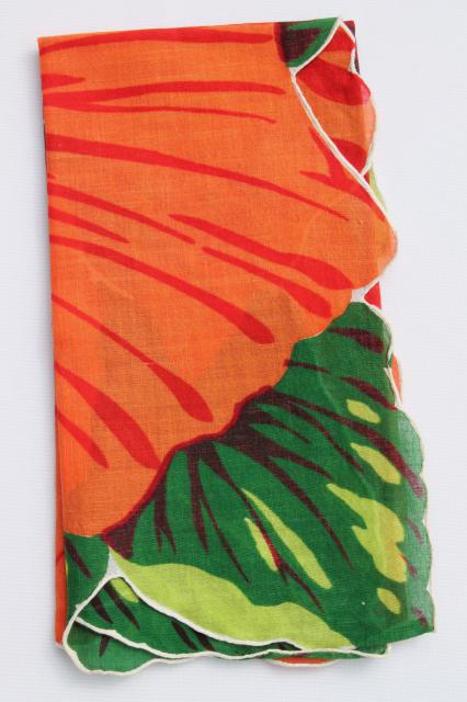 photo of giant hibiscus vintage printed cotton hanky, hawaiian luau tiki tropical flower #2