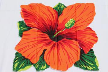 catalog photo of giant hibiscus vintage printed cotton hanky, hawaiian luau tiki tropical flower