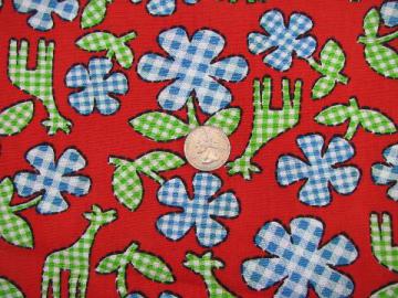 catalog photo of gingham animals & flowers, children's novelty print vintage cotton fabric