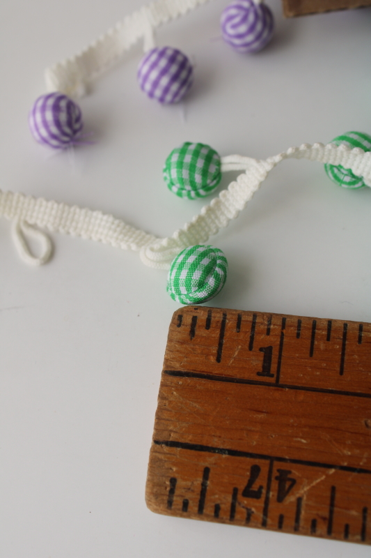 photo of gingham checked pompom fringe sewing trim, 20+ yards vintage ball tassel braid lavender & green  #4