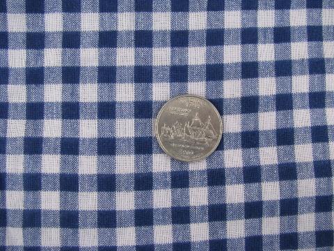 photo of gingham checked print cotton fabric, blue and white, vintage 1950's #1