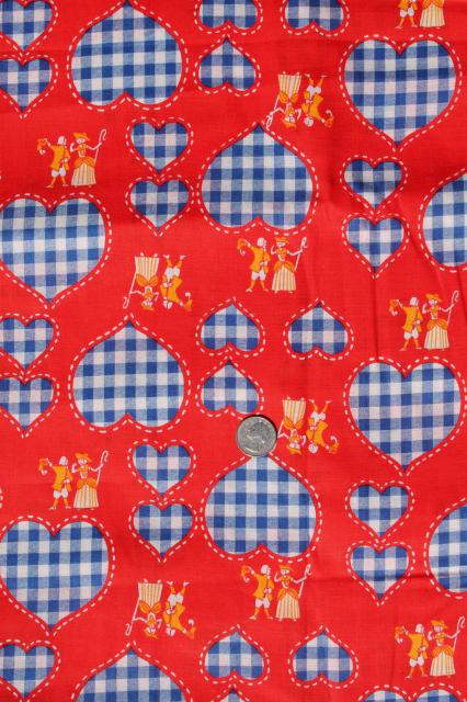 photo of gingham hearts folk art patchwork print quilting cotton, vintage 36 wide fabric #1