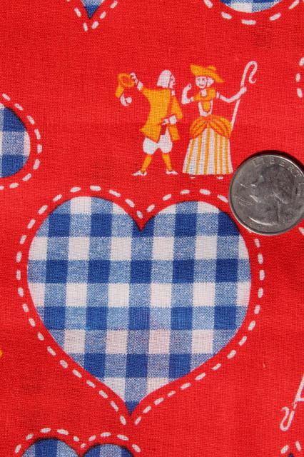 photo of gingham hearts folk art patchwork print quilting cotton, vintage 36 wide fabric #2