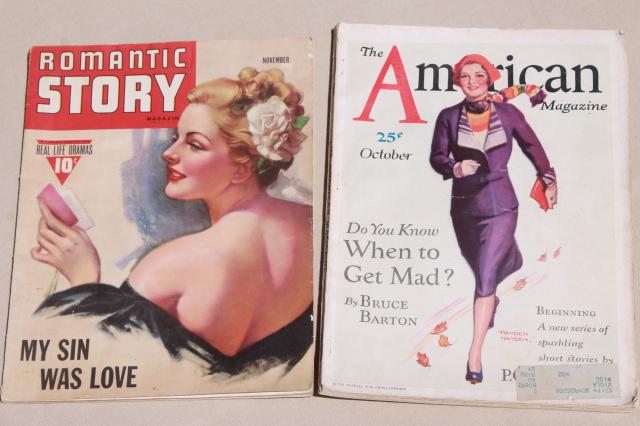 photo of girl art cover romance story magazines, 1940s American vintage pulps #9