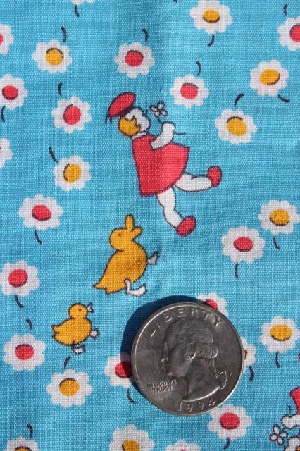 photo of girl w/ daisies & baby ducks print cotton quilting fabric, reproduction 1930s vintage? #1