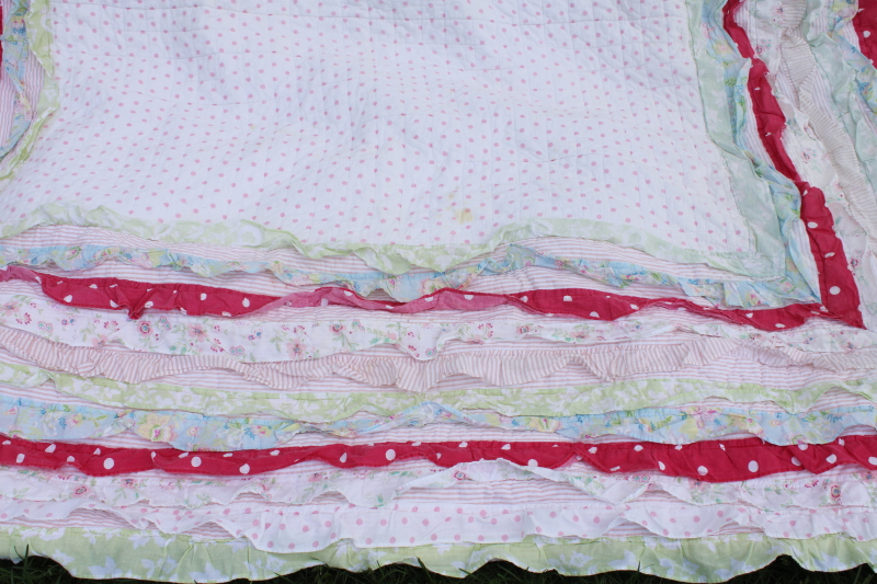 photo of girly cottage prints ruffled cotton queen size quilt bedspread junk gypsy boho western style #2
