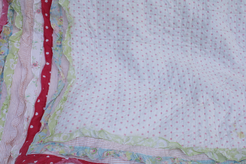 photo of girly cottage prints ruffled cotton queen size quilt bedspread junk gypsy boho western style #3