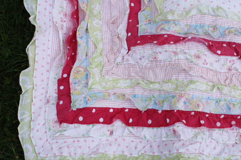 photo of girly cottage prints ruffled cotton queen size quilt bedspread junk gypsy boho western style #5